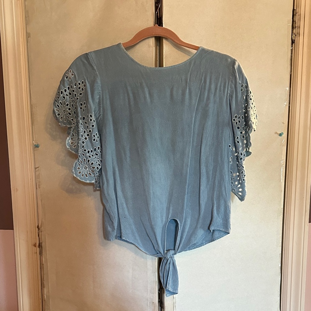 Blue Eyelet Sleeve Women's Top